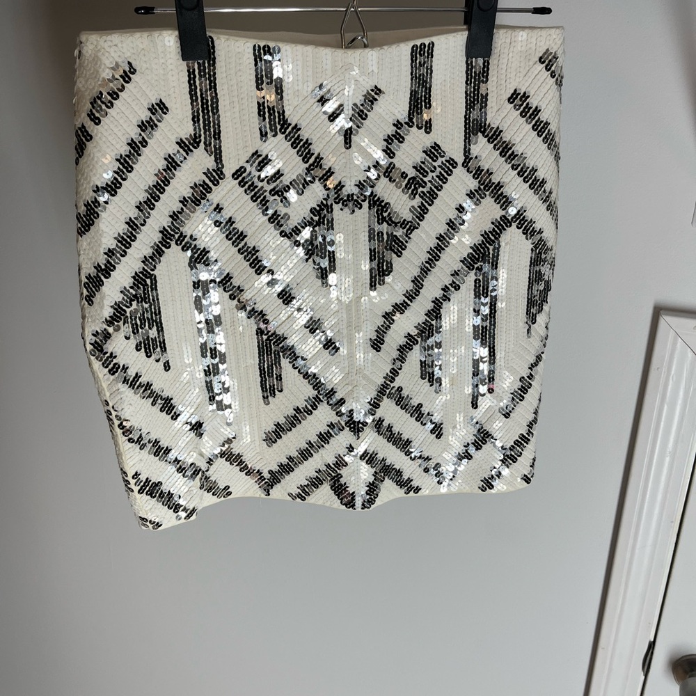 Express Black and White Sequin Mini Pencil Skirt